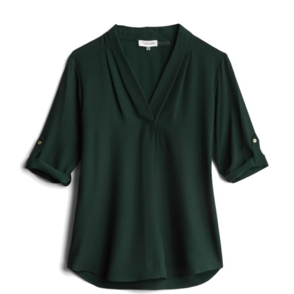 Calvin Klein Forest Green V-Neck Blouse